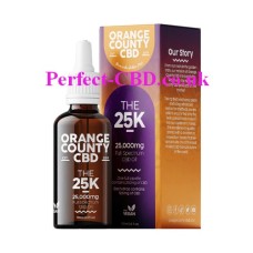 OC Image shows the bottle and box the Orange County CBD Oil 25000mg 100ml Natural comes in