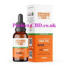 OC Image shows the bottle and box the Orange County CBD Oil 500mg 30ml Apple Flavour comes in