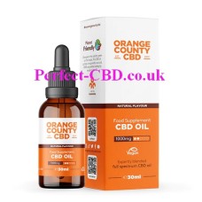 OC Image shows the bottle and box the Orange County CBD Oil 1000mg 30ml Natural comes in