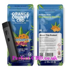 700 this shows the front and back of packaging and the actual device of the Blueberry Muffin 700 Puff Disposable Vape Pen 600mg by Orange County