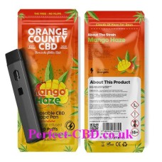 700 this shows the front and back of packaging and the actual device of the Mango Haze 700 Puff Disposable Vape Pen 600mg by Orange County