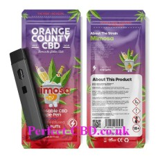 700 this shows the front and back of packaging and the actual device of the Mimosa 700 Puff Disposable Vape Pen 600mg by Orange County