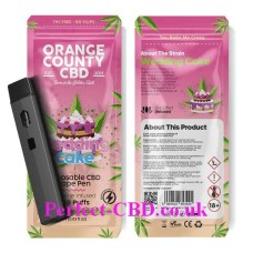 700 this shows the front and back of packaging and the actual device of the Wedding Cake 700 Puff Disposable Vape Pen 600mg by Orange County