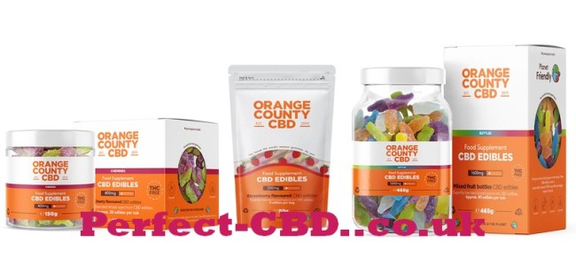 Image shows just some of the variety in the Orange County CBD Gummies (Vegan) Range
