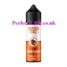 The 50ml  bottle has an orange and white label which contains the Orange County CBD 50ML 1500MG E-Liquid Strawberry and Lime